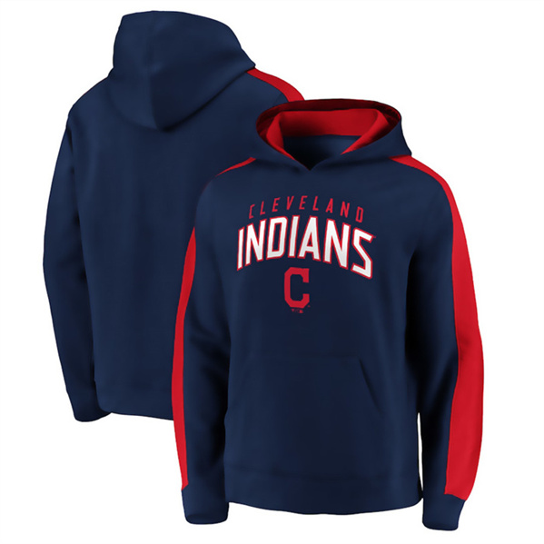 Men's Cleveland Guardians Navy Game Time Arch Pullover Hoodie - Click Image to Close